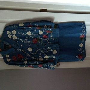 Denim Jacket & Skirt Set, Embellished with Lace & Floral Appliques